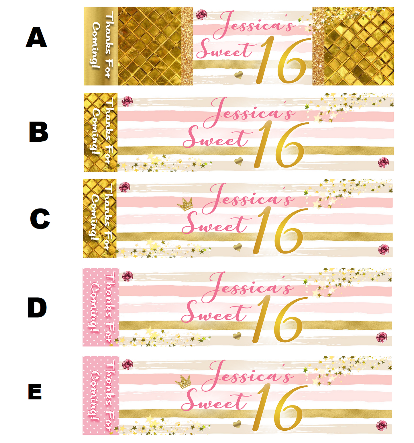 Sweet 16 Sixteen Party Favors Birthday Pink White and Gold Water Bottle Labels Wrappers Supplies Personalized Unique ideas decor