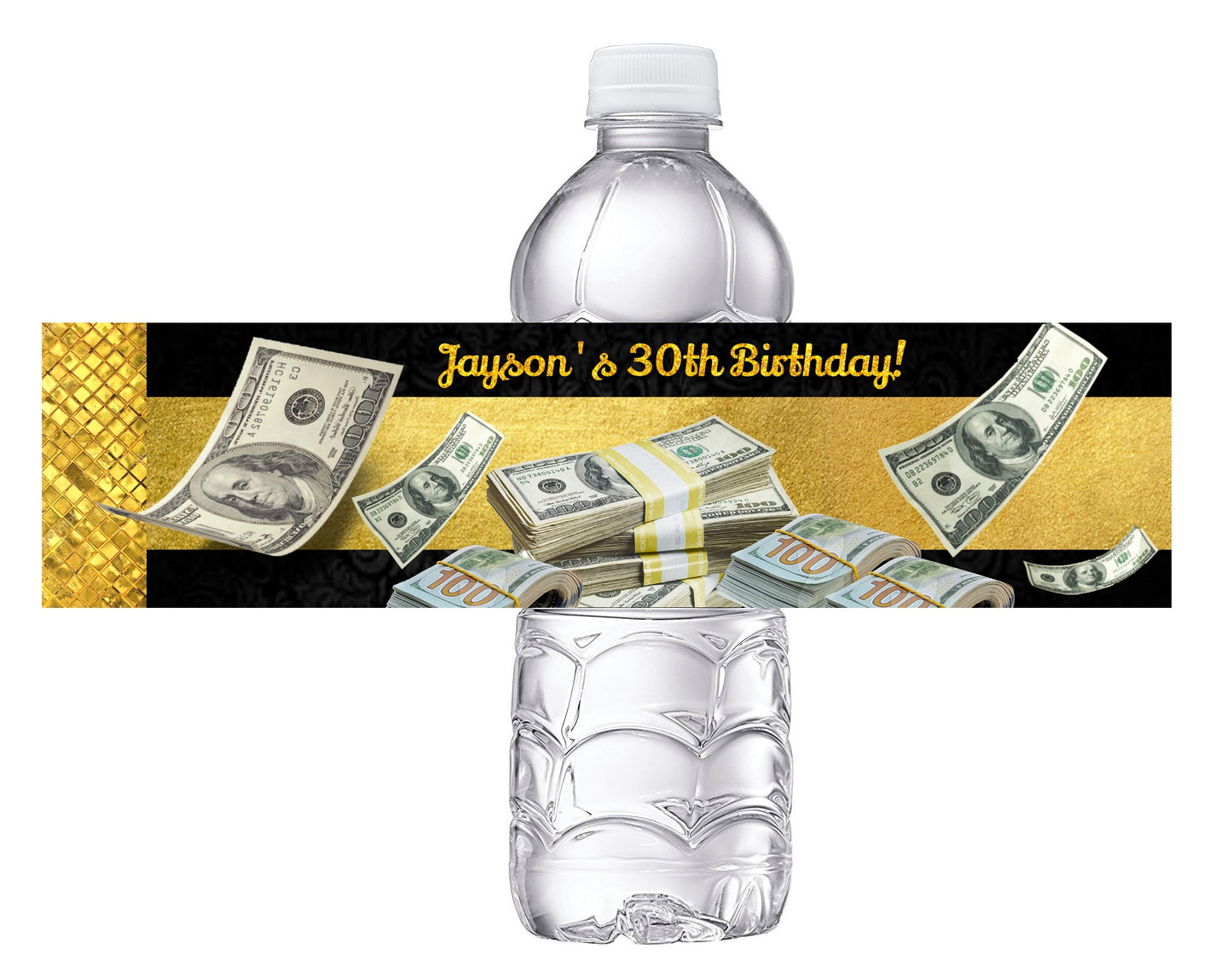 Money $100 dollar Bills Party Favors Water Bottle Labels Ideas Supplies Decor