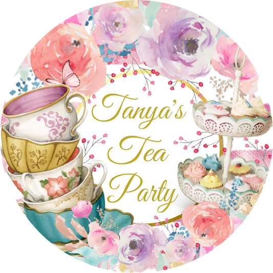 Tea Party Floral Watercolors Birthday Bridal Baby Shower Party Favors Personalized Round Stickers Supplies Labels ideas