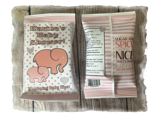 Party Favors Pink Elephants Potato Chip Bags Elephant Baby Shower  Wrappers Personalized Supplies