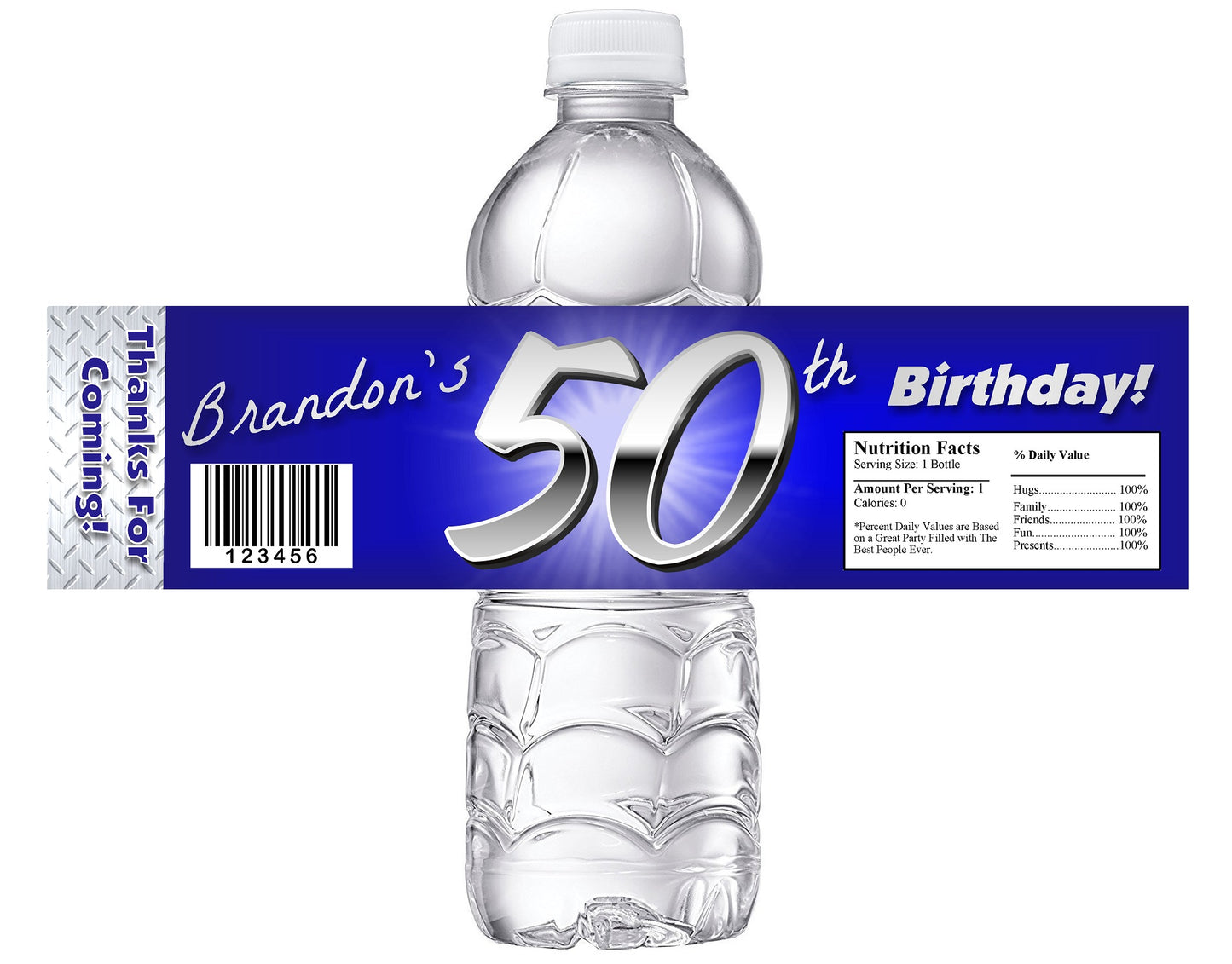 Fifty and Fabulous 50 Party Favors Blue Silver Water Bottle Labels Ideas Supplies Decor