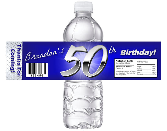 Fifty and Fabulous 50 Party Favors Blue Silver Water Bottle Labels Ideas Supplies Decor