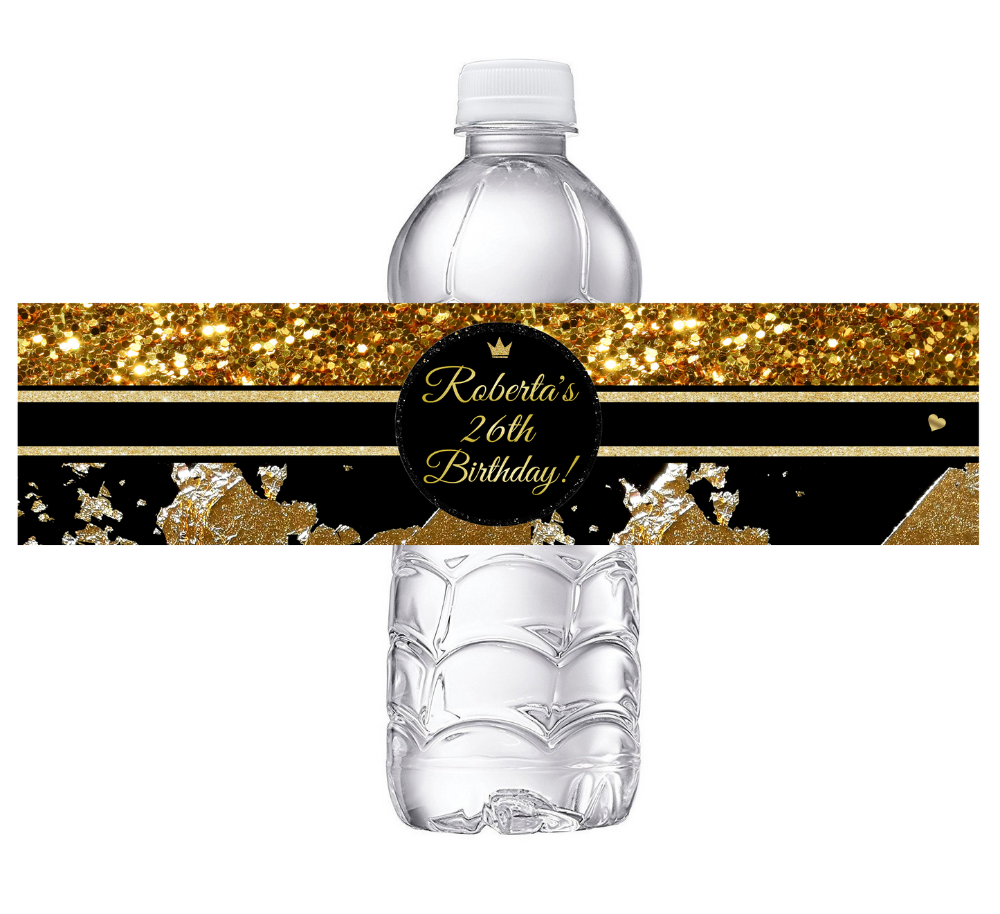 Women's Black and Gold Glitter Crown Party Favors Birthday Baby Bridal Shower Wedding Water Bottle Labels Wrappers Supplies Unique ideas