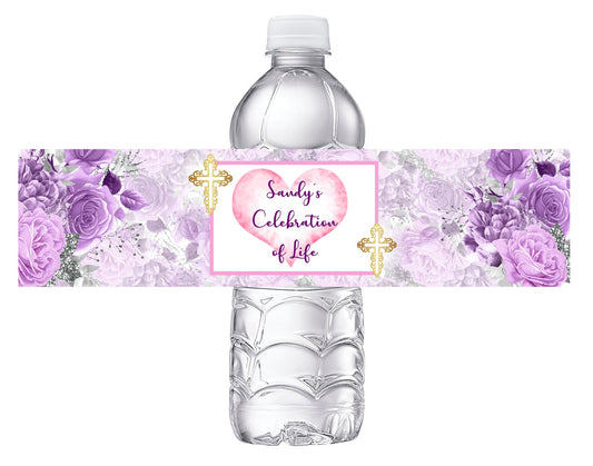 Purple and Gold Celebration of Life Party Favors Water Bottle Labels Ideas Supplies Decor