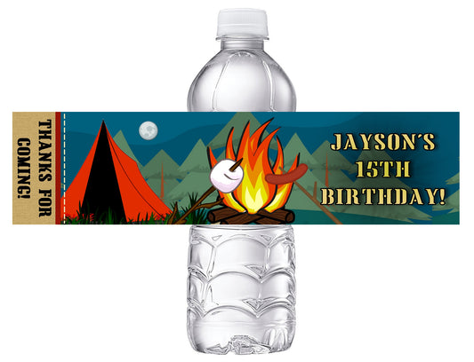 Camping Birthday Party Favors Water Bottle Labels Ideas Supplies Decor