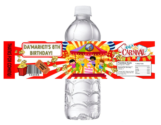 Carnival Birthday Party Favors Water Bottle Labels Ideas Supplies Decor