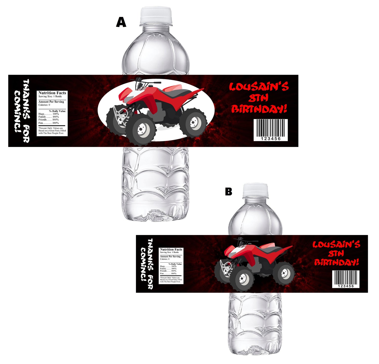 Red ATV Four Wheeler Off Roading Birthday Party Favors Water Bottle Labels Ideas Supplies Decor