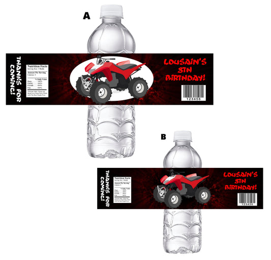 Red ATV Four Wheeler Off Roading Birthday Party Favors Water Bottle Labels Ideas Supplies Decor