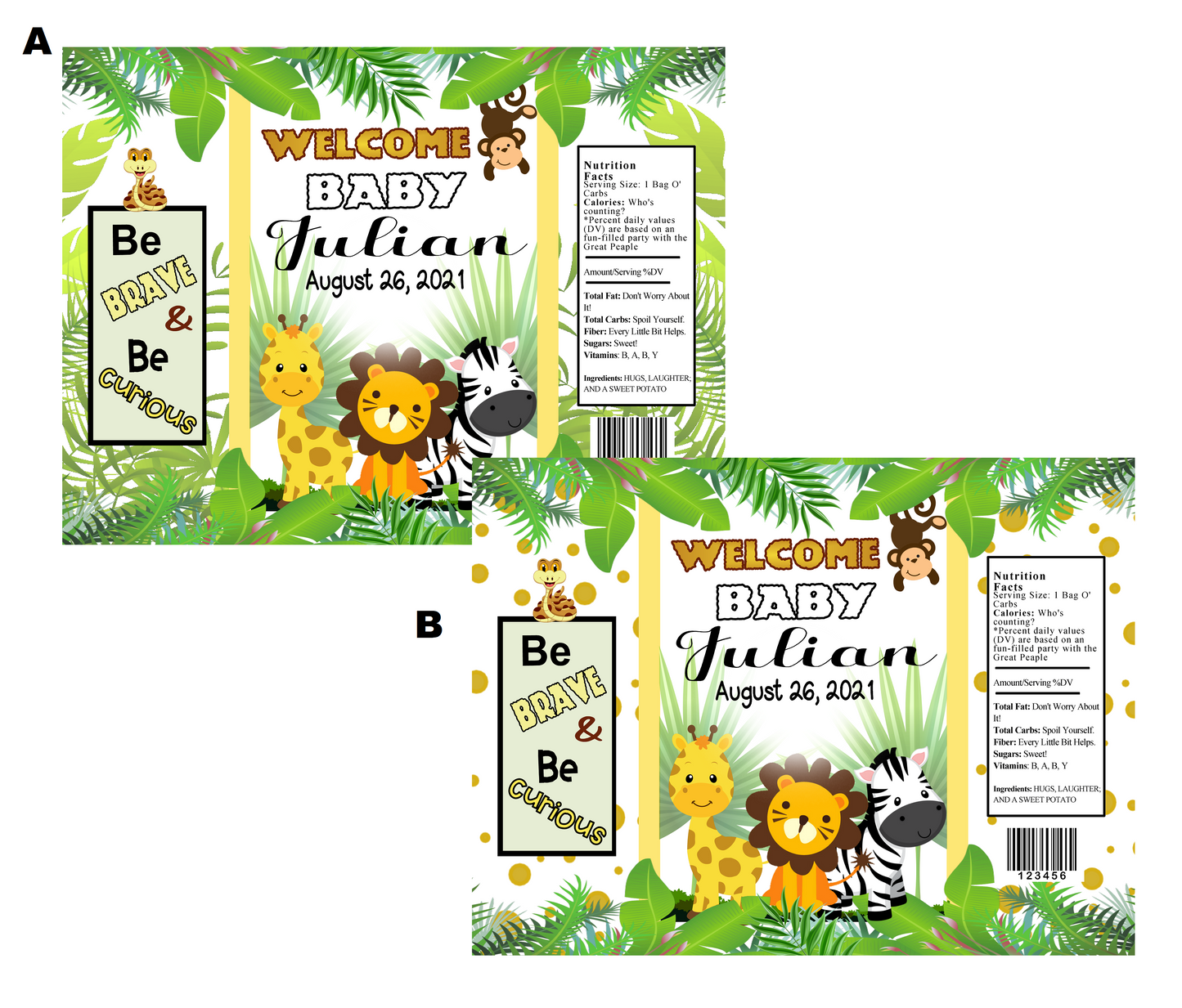 Party Favors Baby Animal Safari Potato Chip Bags Shower  Wrappers Personalized Supplies