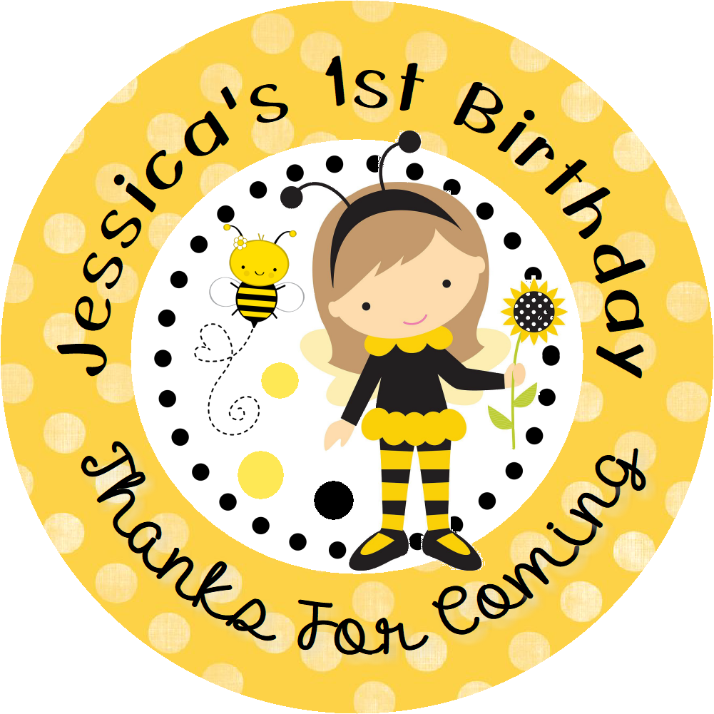 Party Favors Cute Bumble Bee Girl Yellow Black Personalized Birthday Round  Stickers  Supplies Labels