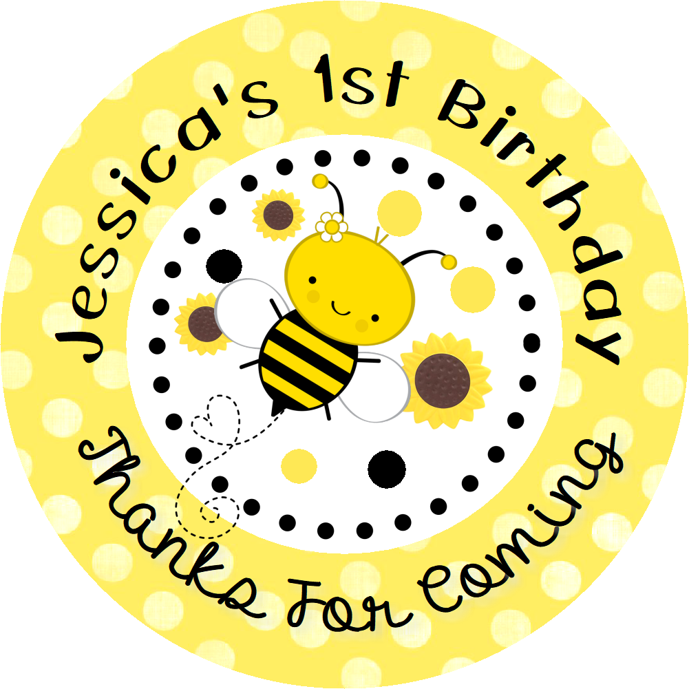 Party Favors Cute Bumble Bee Girl Yellow Black Personalized Birthday Round  Stickers  Supplies Labels