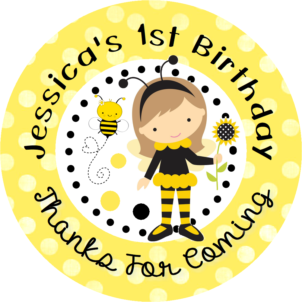 Party Favors Cute Bumble Bee Girl Yellow Black Personalized Birthday Round  Stickers  Supplies Labels