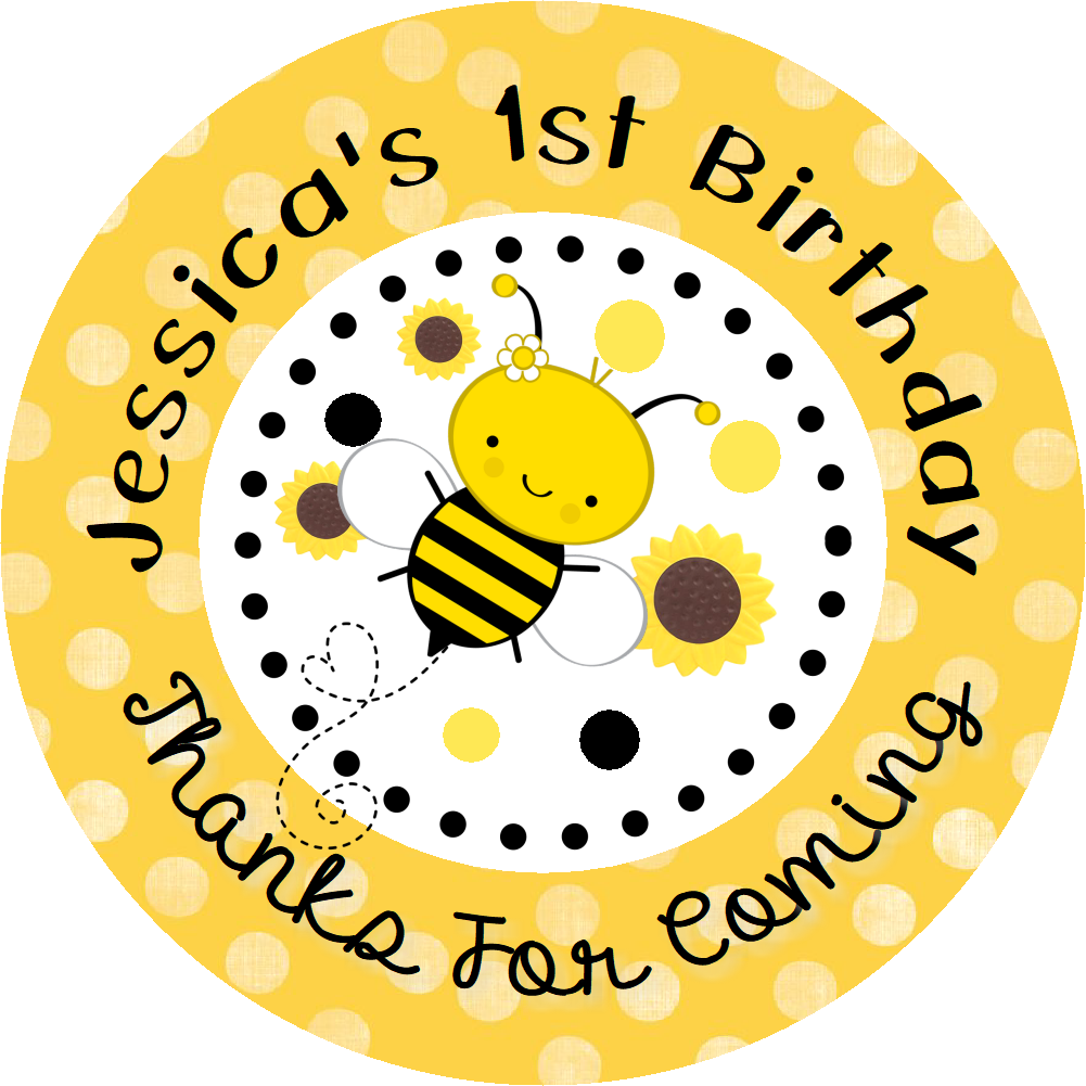 Party Favors Cute Bumble Bee Girl Yellow Black Personalized Birthday Round  Stickers  Supplies Labels