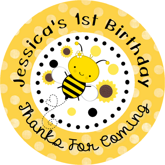 Party Favors Cute Bumble Bee Girl Yellow Black Personalized Birthday Round  Stickers  Supplies Labels