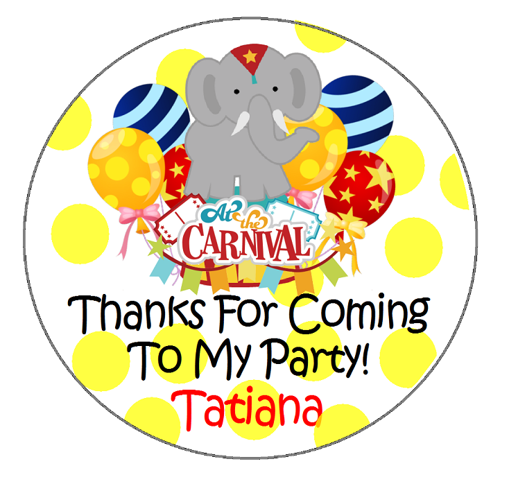 Party Favors Circus Carnival Elephant Fair Birthday Round Stickers Personalized Supplies Labels