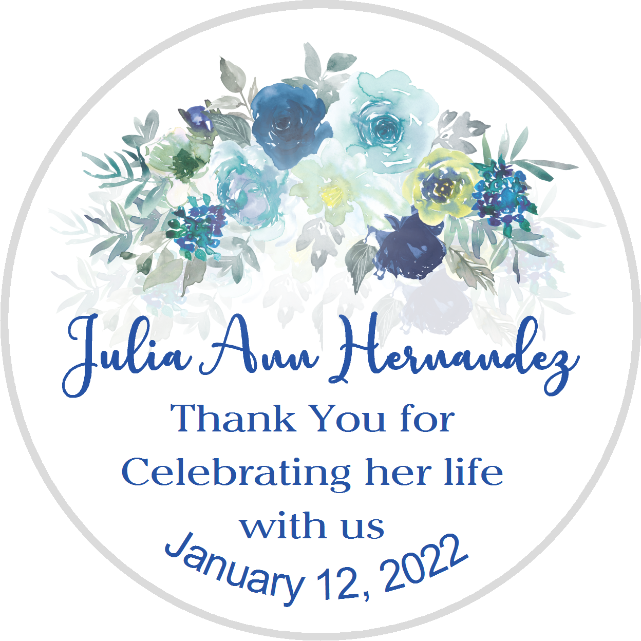 Party Favors Celebration of Life Blue Yellow and Green Flowers Floral Personalized Round  Stickers  Supplies Labels