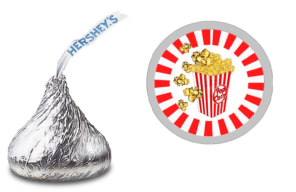 Party Favors Popcorn Movies Circus Carnival  Hershey Chocolate Candy Kiss Labels Stickers Birthday Baby Shower Favors