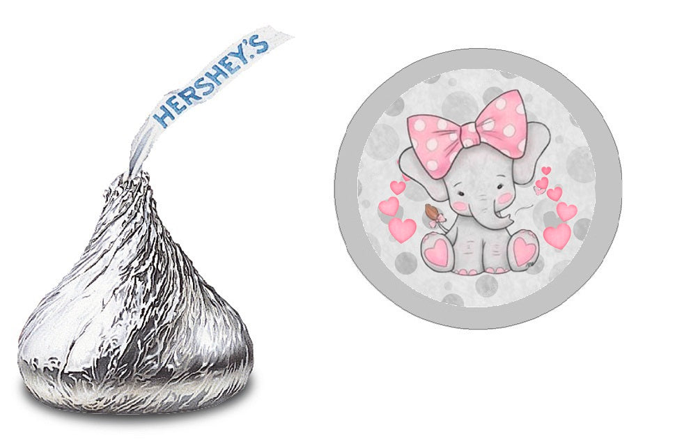 Party Favors Cute Pink Gray Girl Elephant Elephants  Hershey Chocolate Candy Kiss Labels Stickers Birthday Baby Shower Favors