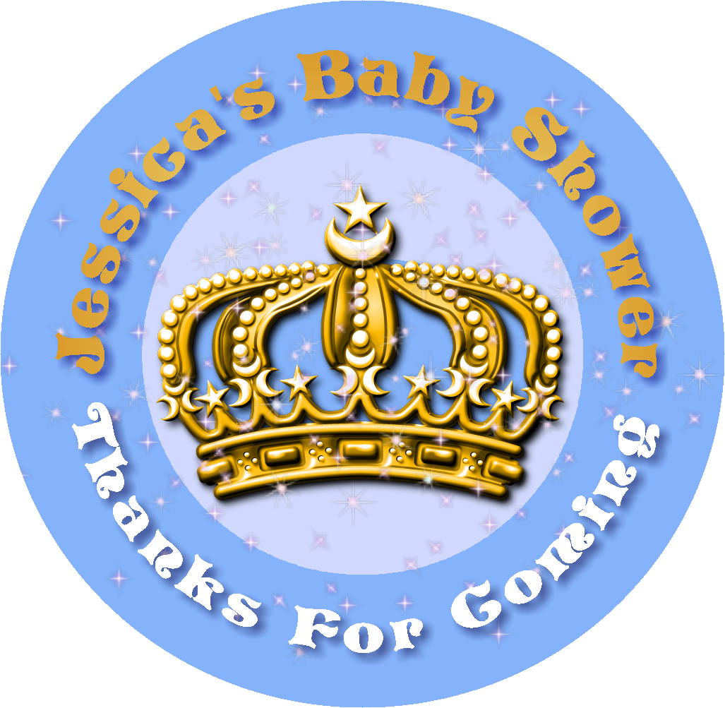 Blue White and Gold Royal Prince Crown Personalized Baby Shower Round  Stickers  Supplies Labels