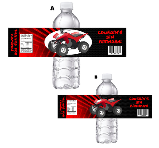 Red ATV Four Wheeler Off Roading Birthday Party Favors Water Bottle Labels Ideas Supplies Decor