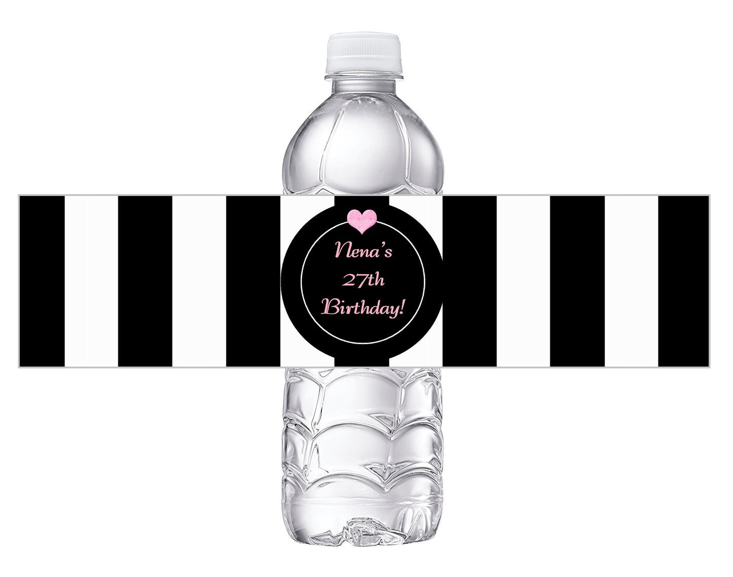 Black Pink and White Striped Stripes Birthday Party Favors Water Bottle Labels Ideas Supplies Decor