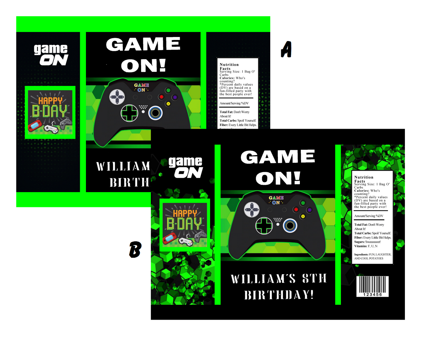 Party Favors Game On Gaming Potato Chip Bags Birthday  Wrappers Black And Green Personalized Supplies Controller