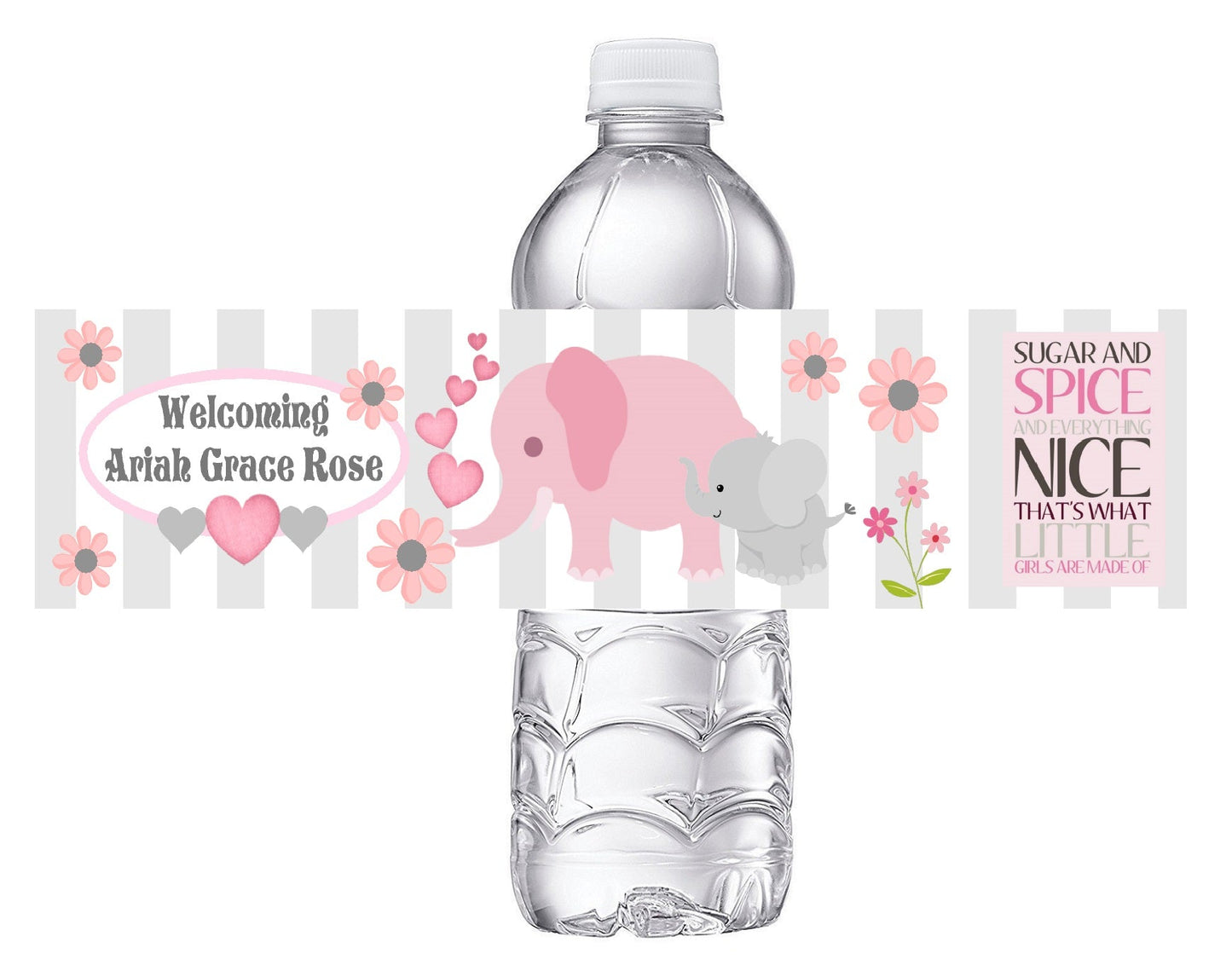 Pink White and Gray Elephants Baby Shower Party Favors Water Bottle Labels Ideas Supplies Decor