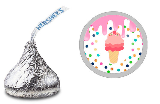 Party Favors Ice Cream Cones Scoops  Hershey Chocolate Candy Kiss Labels Stickers Birthday Baby Shower Favors