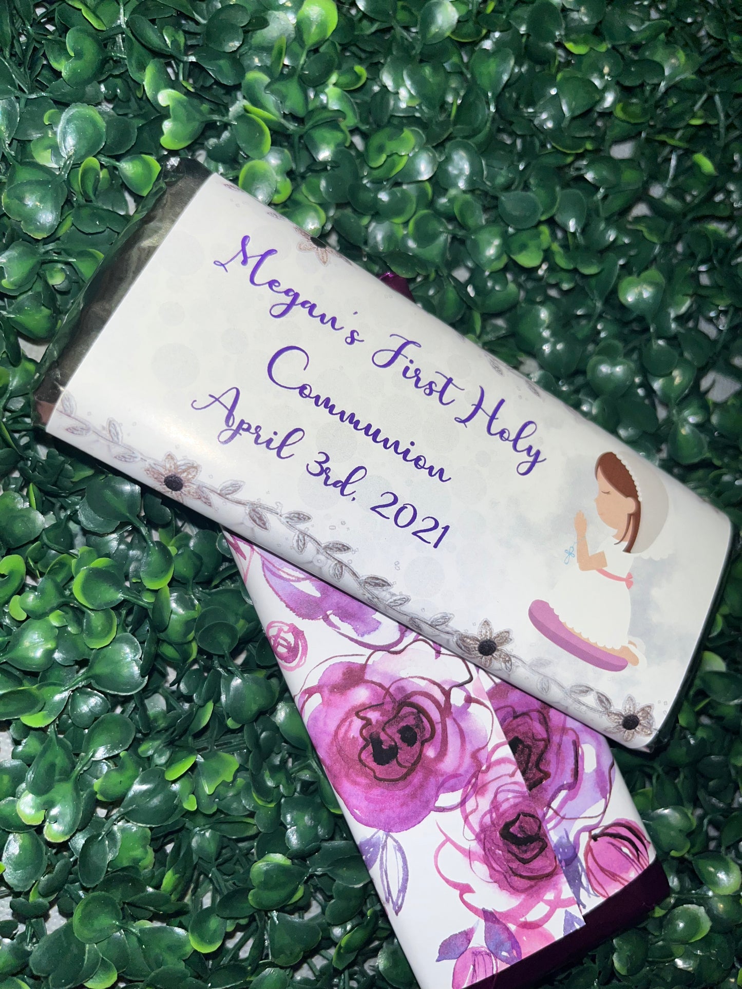 Baby Girl Praying Purple White and Silver Party Favors Baptism Christening Hershey Bar Wrappers w/ foils Supplies Personalized Unique ideas