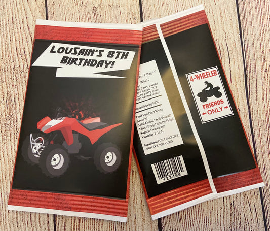 Party Favors Atv Four Wheeler Red & Black Potato Chip Bags Birthday  Wrappers Personalized Supplies