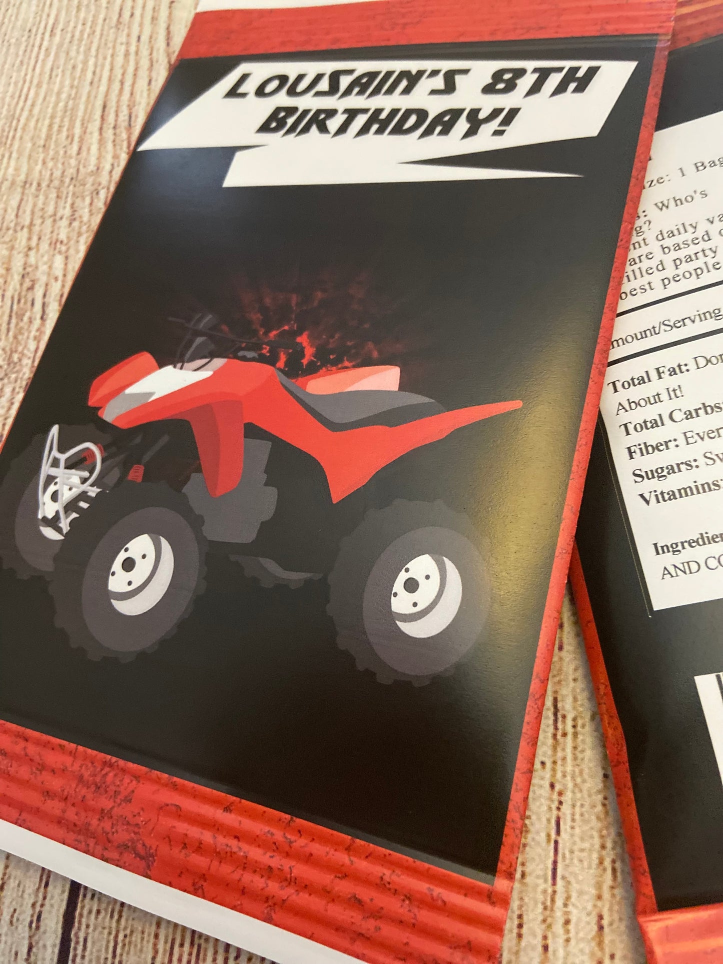 Party Favors Atv Four Wheeler Red & Black Potato Chip Bags Birthday  Wrappers Personalized Supplies