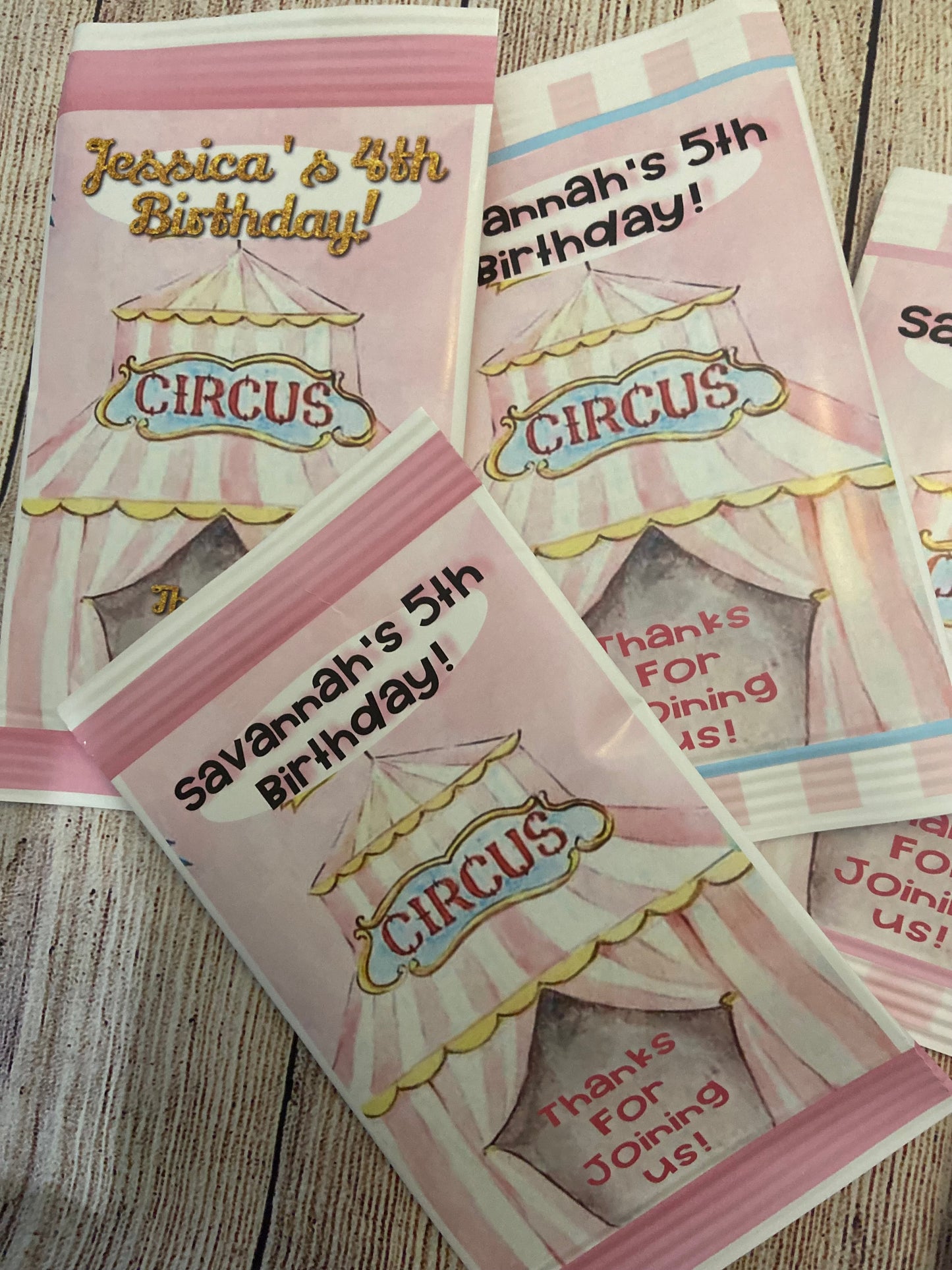 Party Favors Pink Circus Personalized Potato Chip Bags Birthday  Wrappers Supplies