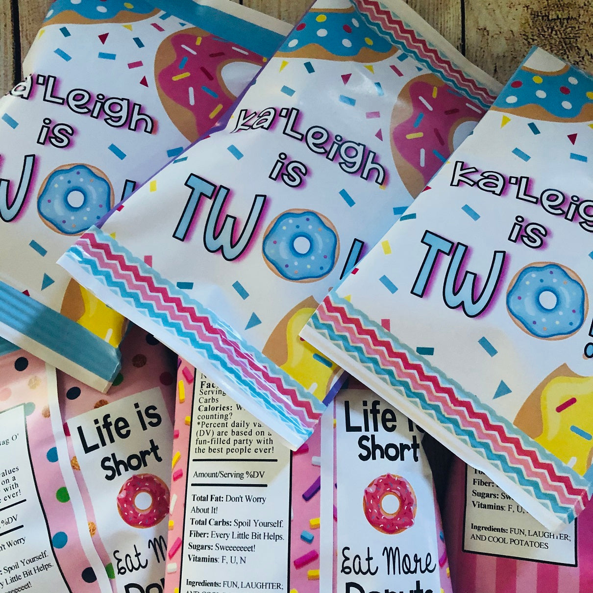 Party Favors Donuts Donut Pink Potato Chip Bags Birthday  Wrappers Doughnuts Personalized Supplies