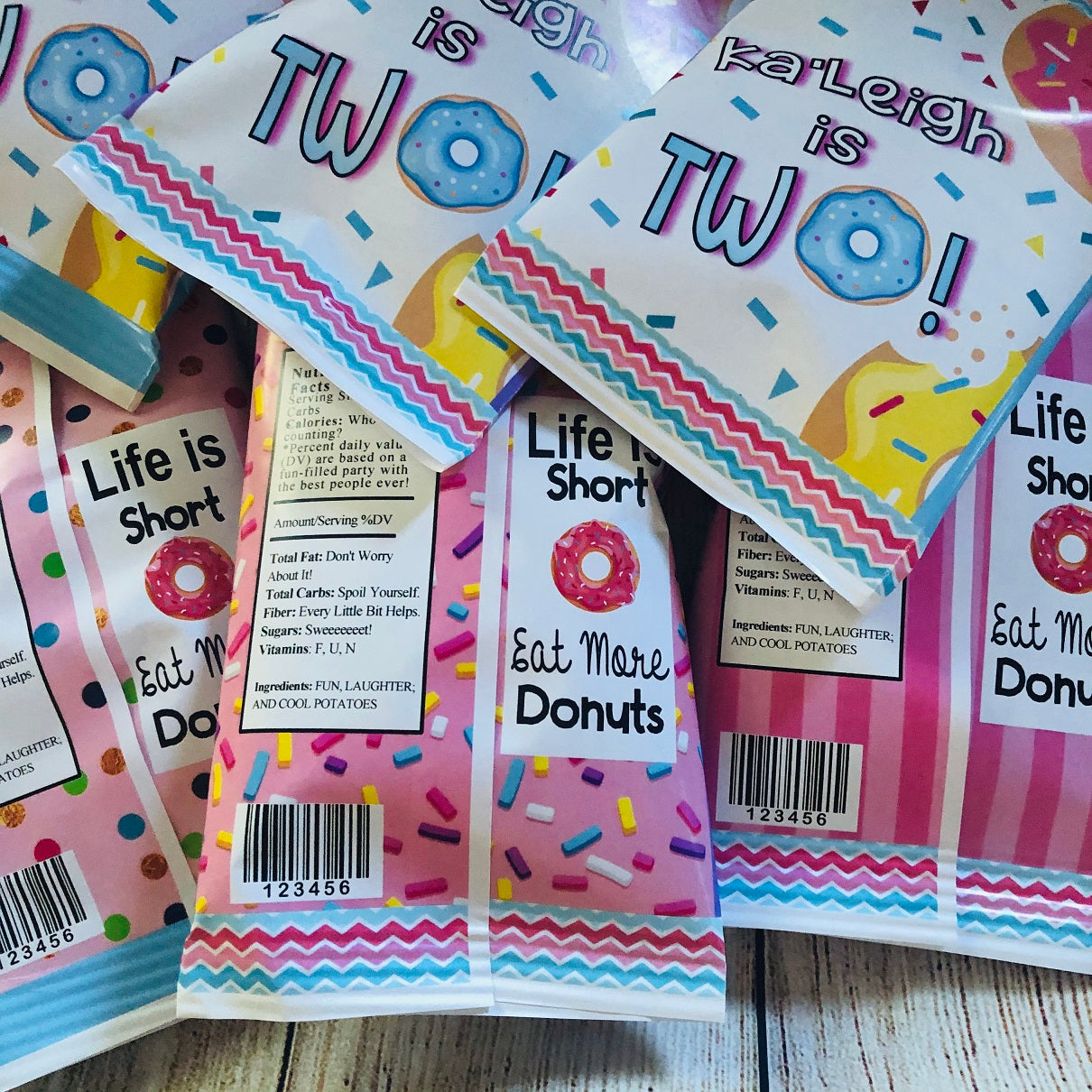 Party Favors Donuts Donut Pink Potato Chip Bags Birthday  Wrappers Doughnuts Personalized Supplies