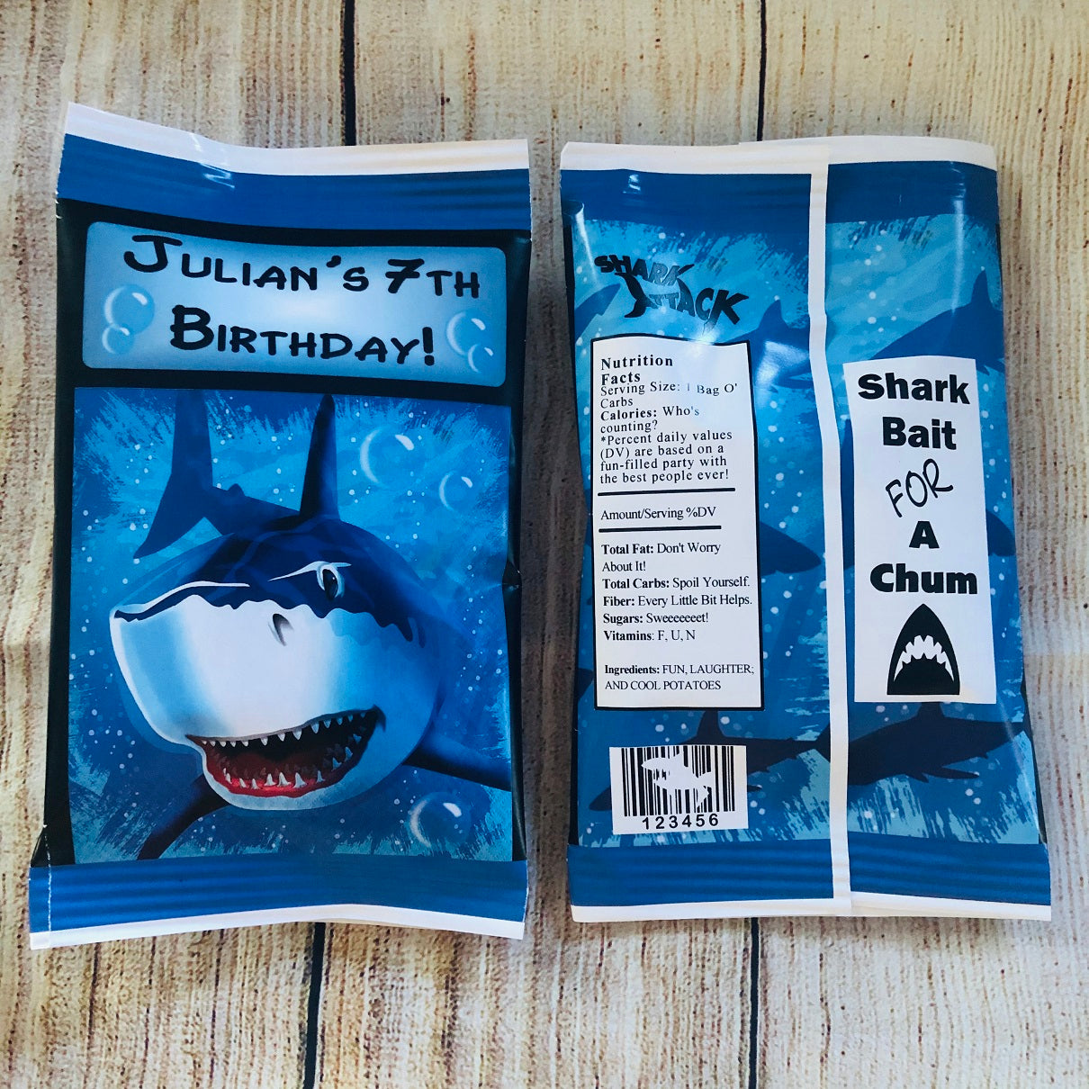 Party Favors Shark Bite Attack Sharks Potato Chip Bags Birthday  Wrappers Personalized Supplies