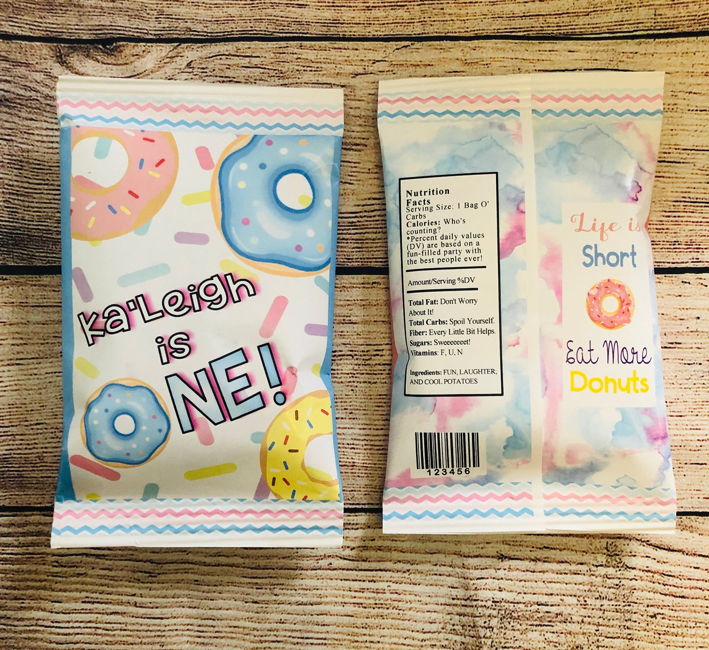 Party Favors Donuts Donut Pink Potato Chip Bags Birthday  Wrappers Doughnut Personalized Supplies