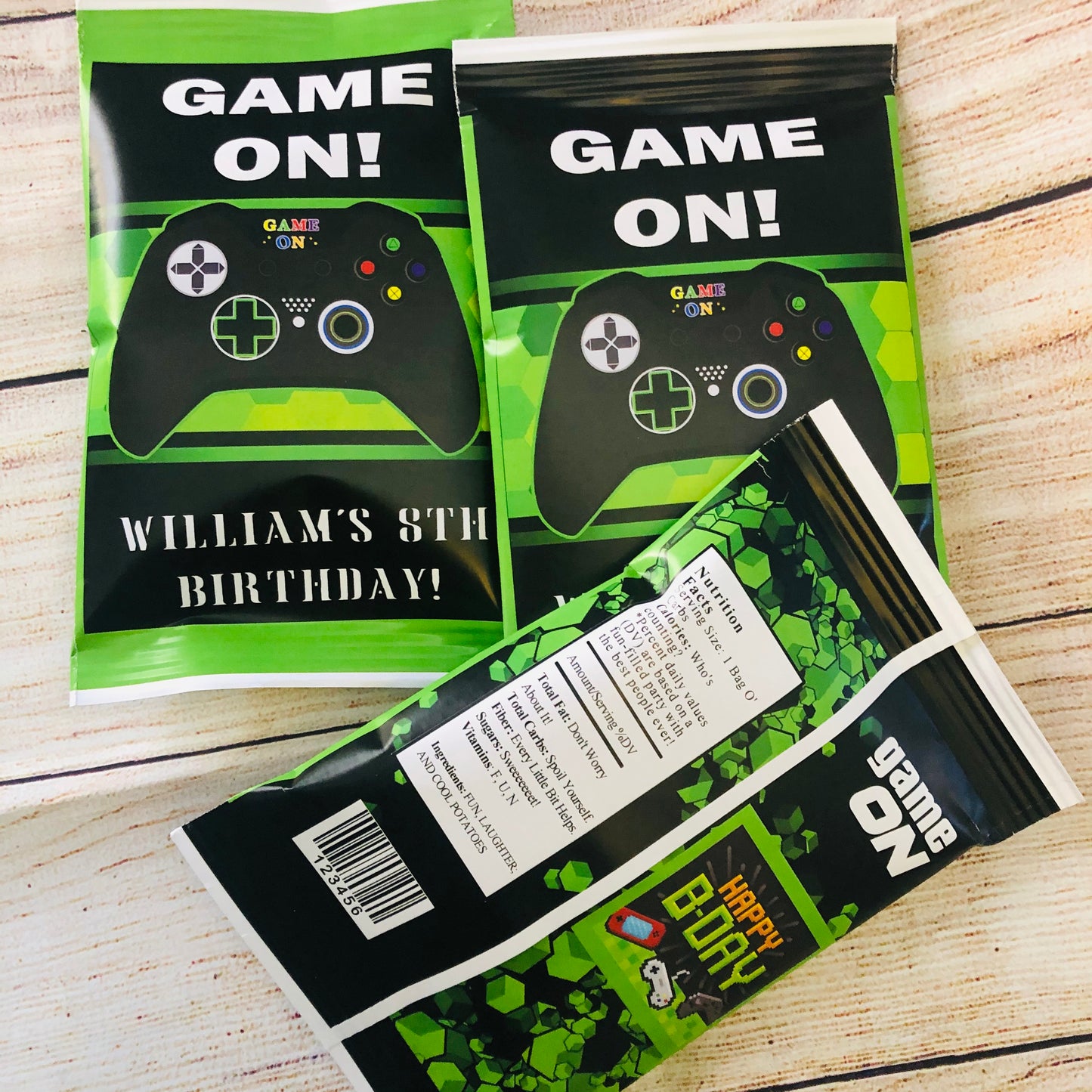 Party Favors Game On Gaming Potato Chip Bags Birthday  Wrappers Black And Green Personalized Supplies Controller