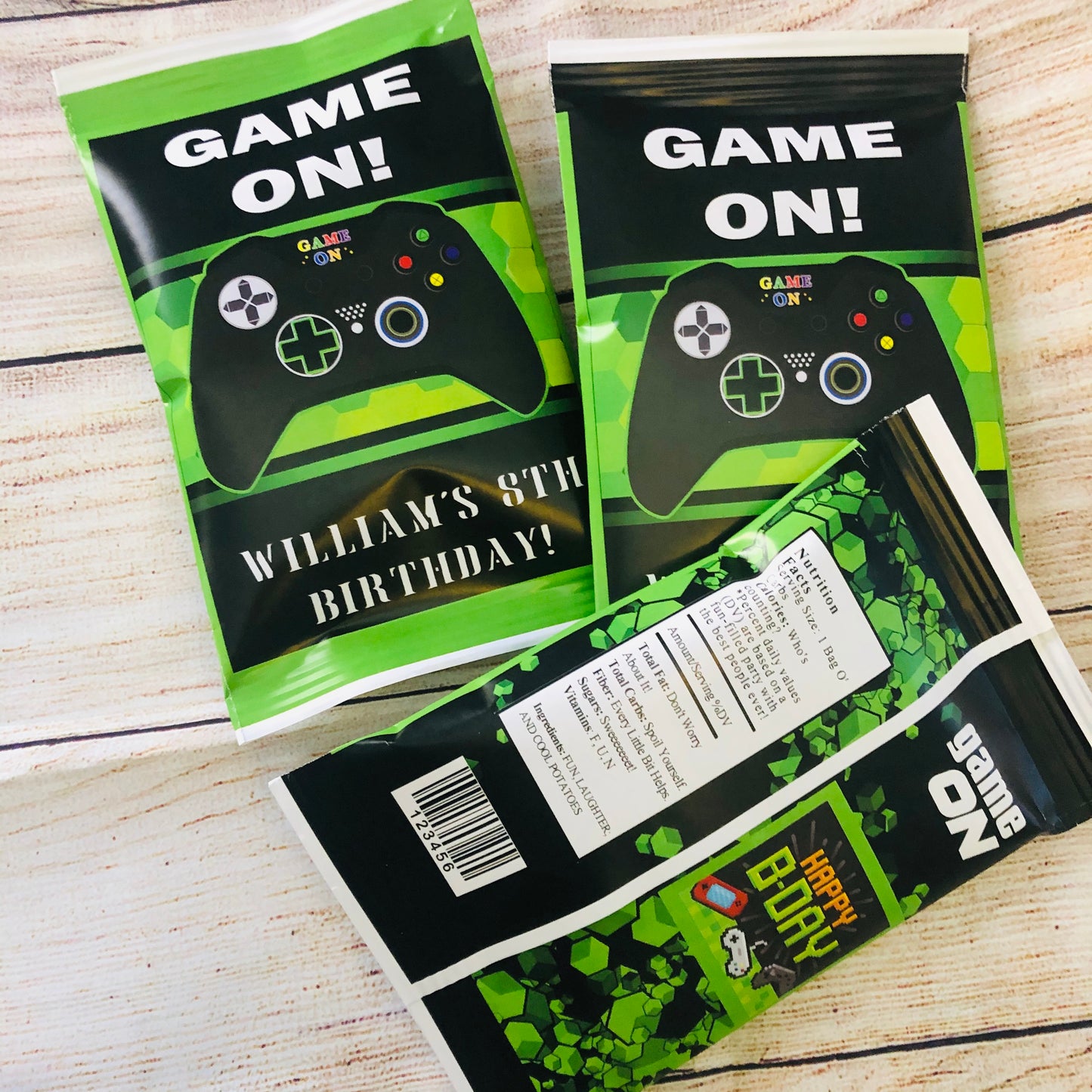 Party Favors Game On Gaming Potato Chip Bags Birthday  Wrappers Black And Green Personalized Supplies Controller