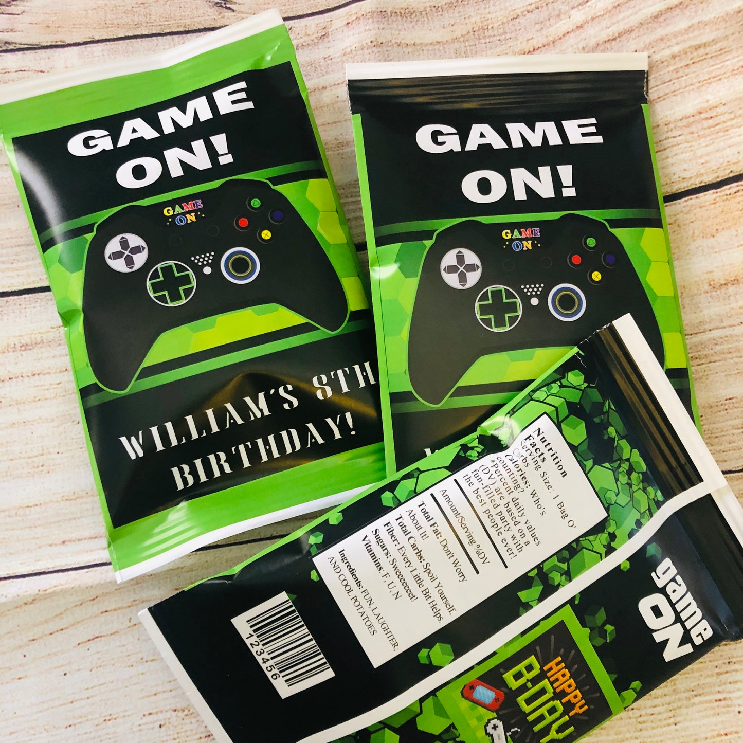 Party Favors Game On Gaming Potato Chip Bags Birthday  Wrappers Black And Green Personalized Supplies Controller