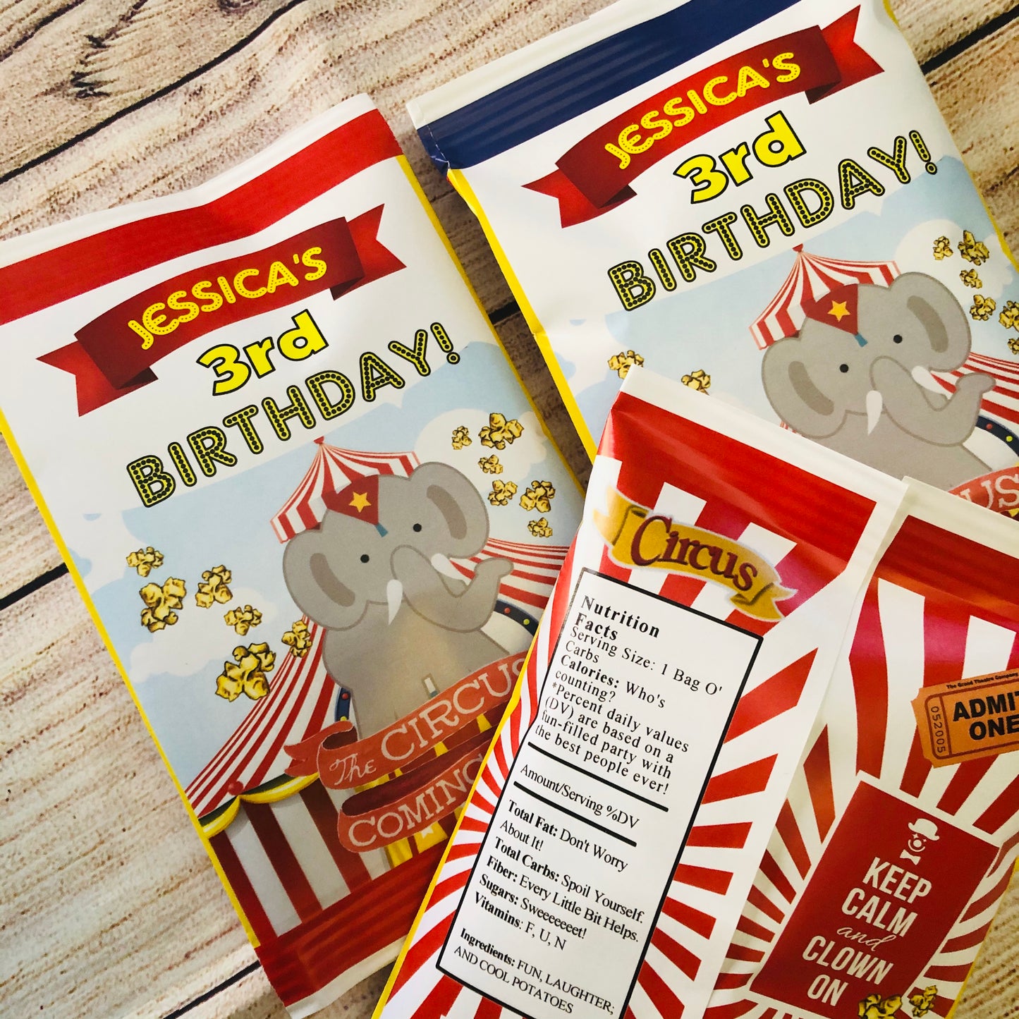 Party Favors Circus Elephant Carnival Fair Potato Chip Bags Birthday  Wrappers Personalized Supplies