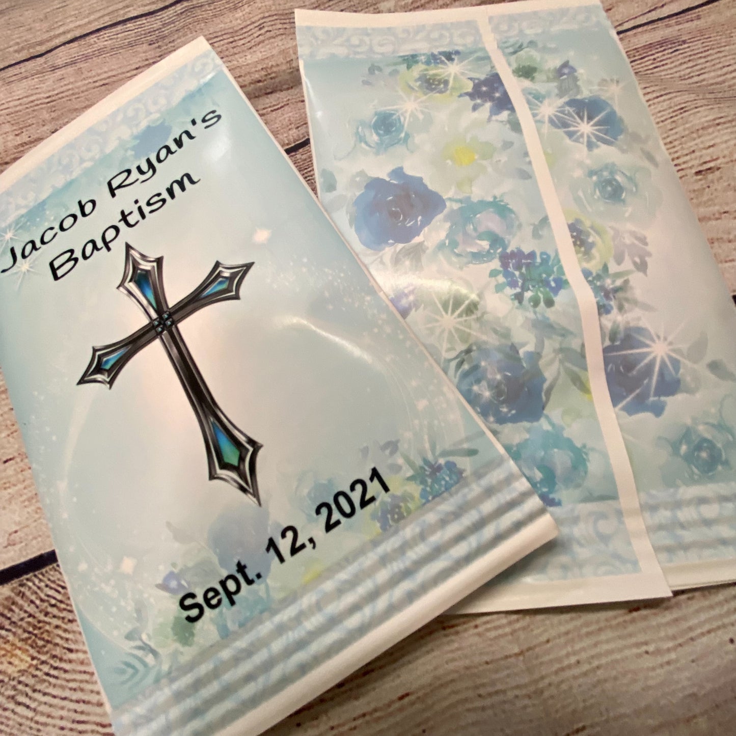 Party Favors Blue White Silver Baptism Boy's Christening Potato Chip Bags Personalized Supplies