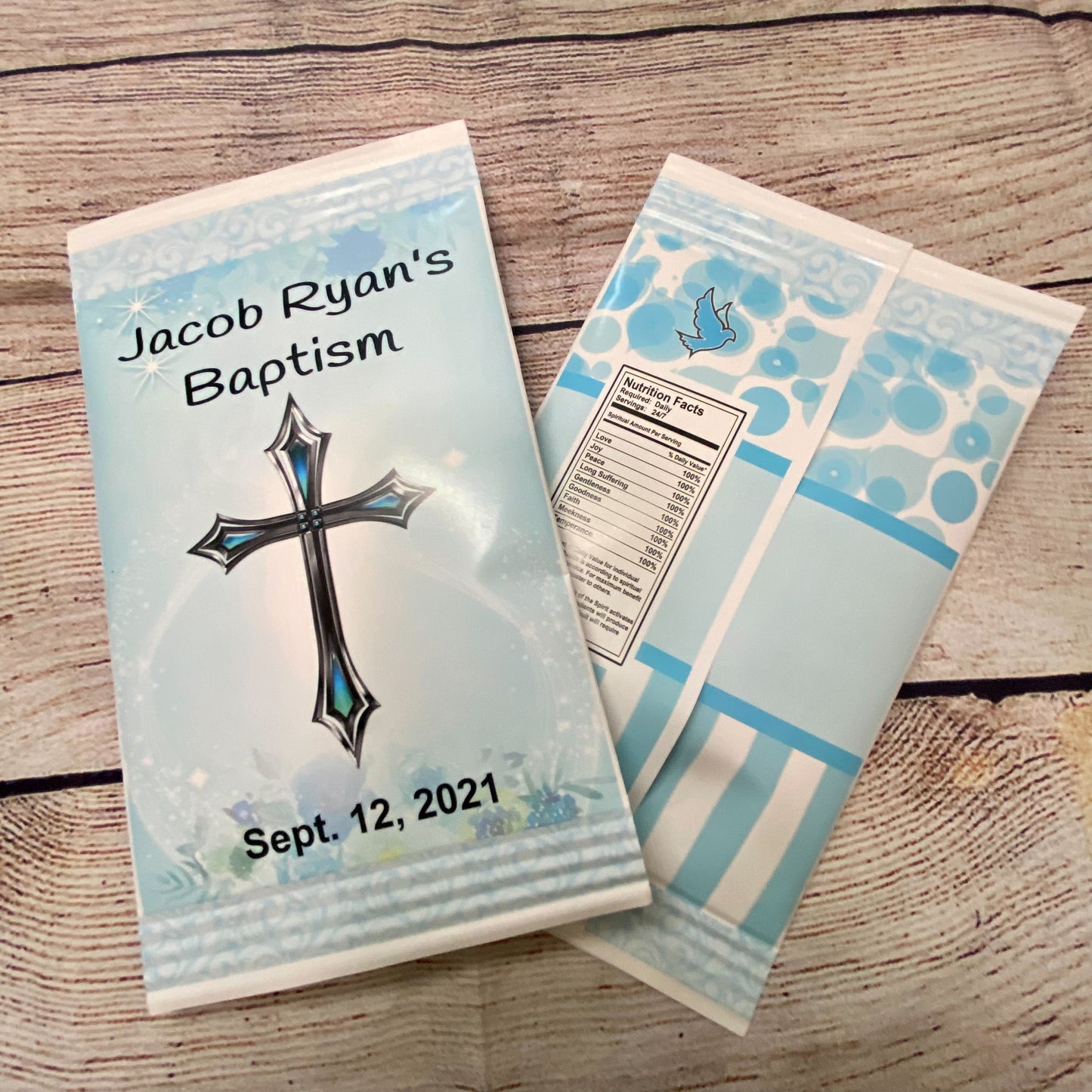 Party Favors Blue White Silver Baptism Boy's Christening Potato Chip Bags Personalized Supplies