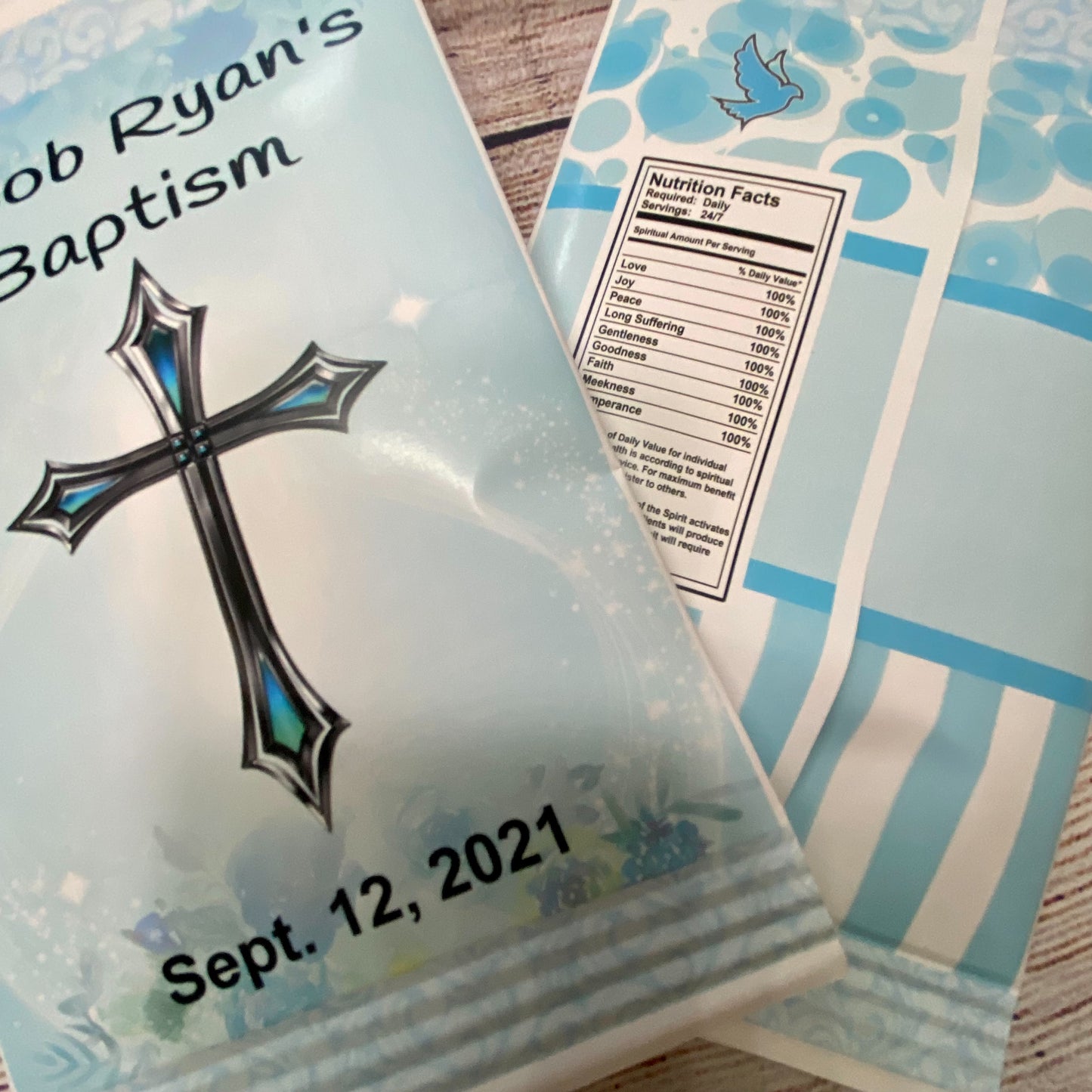 Party Favors Blue White Silver Baptism Boy's Christening Potato Chip Bags Personalized Supplies