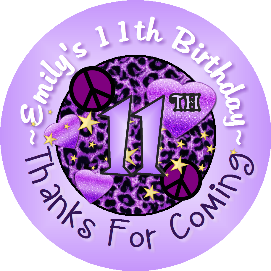 Party Favors Purple Leopard Teen Girl Personalized Birthday Round  Stickers  Supplies Labels