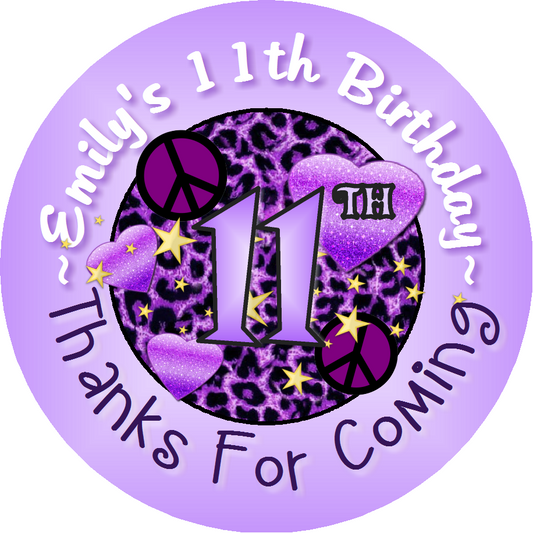 Party Favors Purple Leopard Teen Girl Personalized Birthday Round  Stickers  Supplies Labels