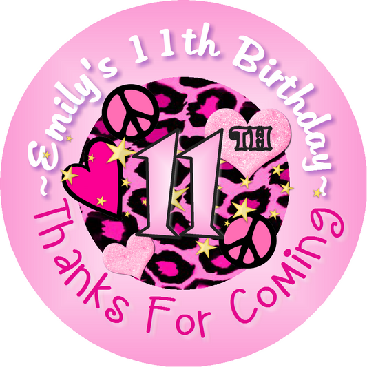 Party Favors Hot Pink Leopard Teen Girl Personalized Birthday Round  Stickers  Supplies Labels