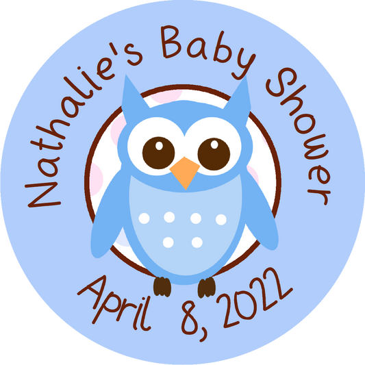 Pink or Blue Owl Owls Personalized Baby Shower Round  Stickers  Supplies Labels