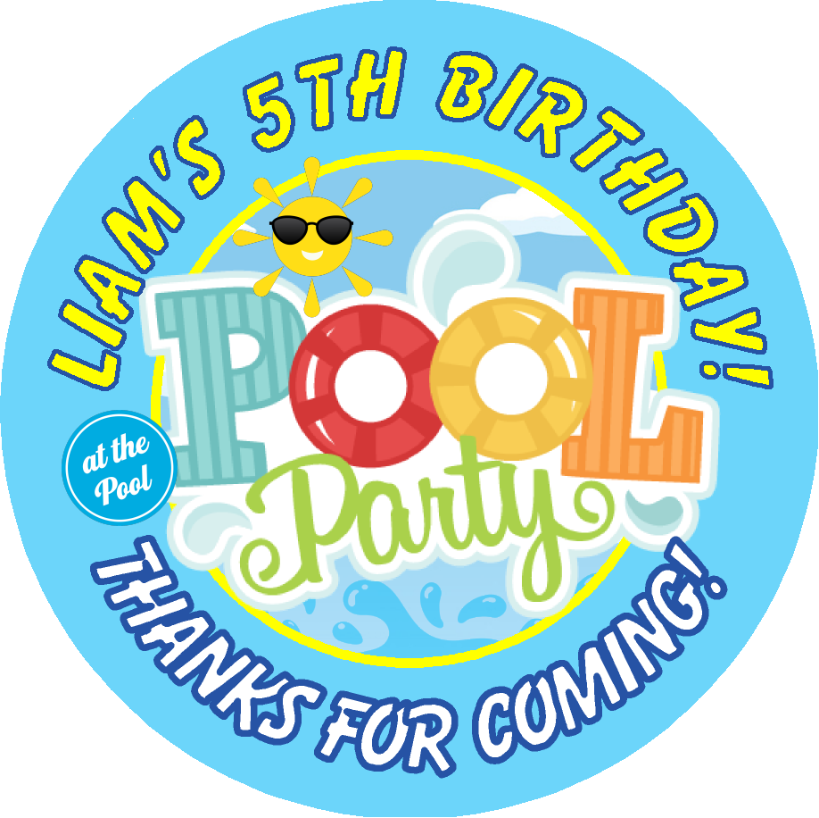 Party Favors Pool Summer  Personalized Birthday Round  Stickers  Supplies Labels