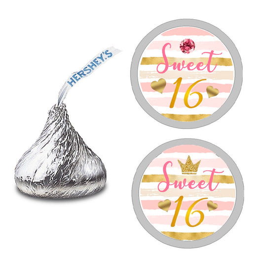 Party Favors Sweet 16 Sixteen  Hershey Chocolate Candy Kiss Labels Stickers Birthday Baby Shower Favors