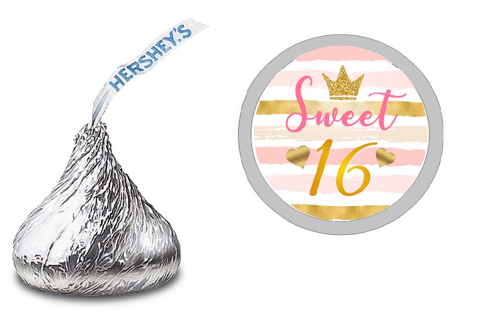 Party Favors Sweet 16 Sixteen  Hershey Chocolate Candy Kiss Labels Stickers Birthday Baby Shower Favors